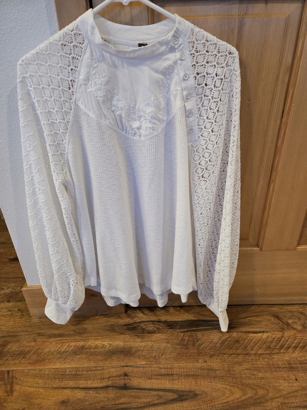 Free People White Crochet Lace Long-Sleeve Top